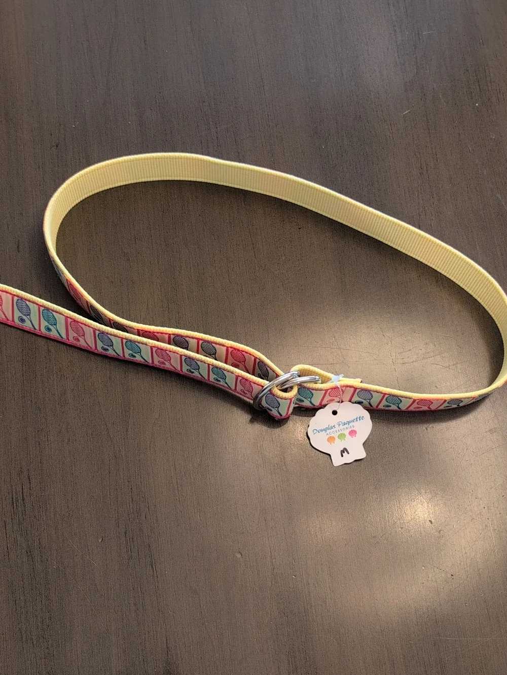 Vintage NWT Tennis Racket Print Ribbon Canvas Double D-Ring Web Belt Size M